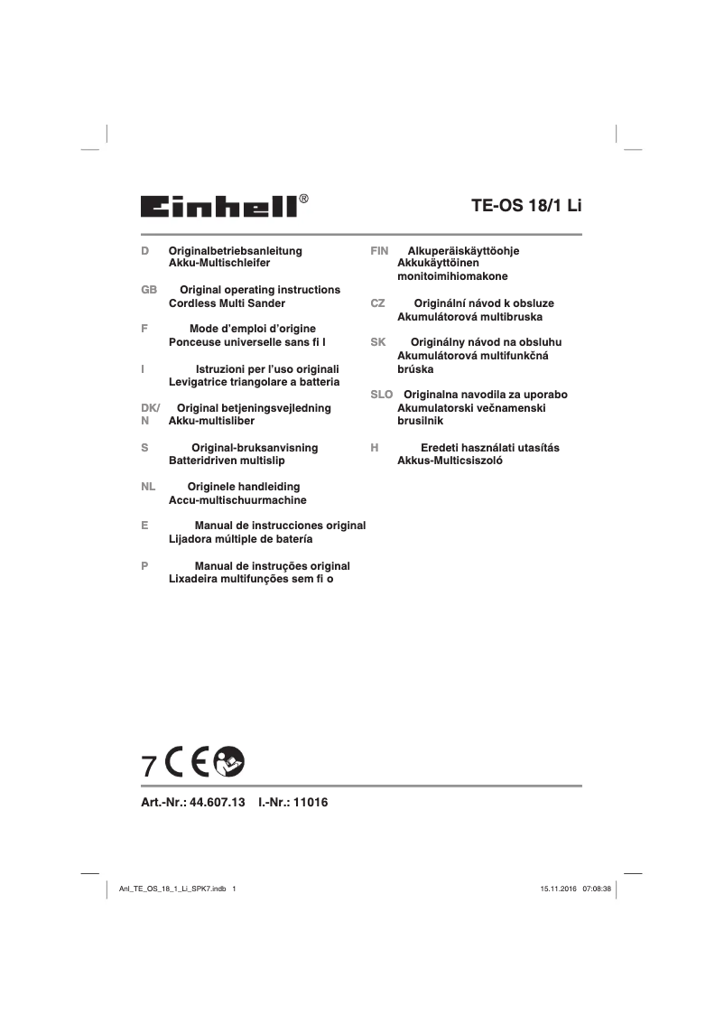 Page 1 de la notice Manuel utilisateur Einhell TE-OS 18/1 Li