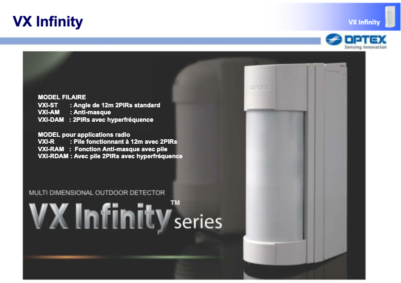 Page 1 de la notice Fiche technique Optex VXI-RDAM