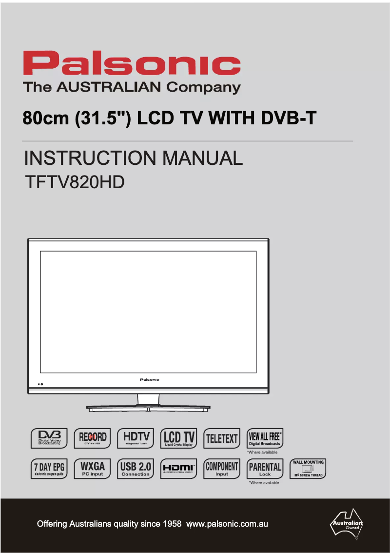 Page 1 de la notice Manuel utilisateur Palsonic TFTV820HD