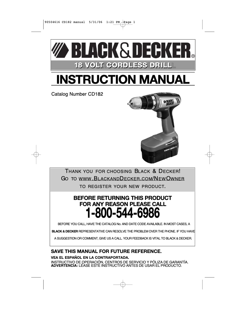 Page n°1 - Manuel utilisateur Black & Decker CD182