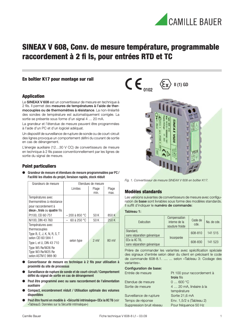 Page n°1 - Fiche technique Camille Bauer Sineax V608