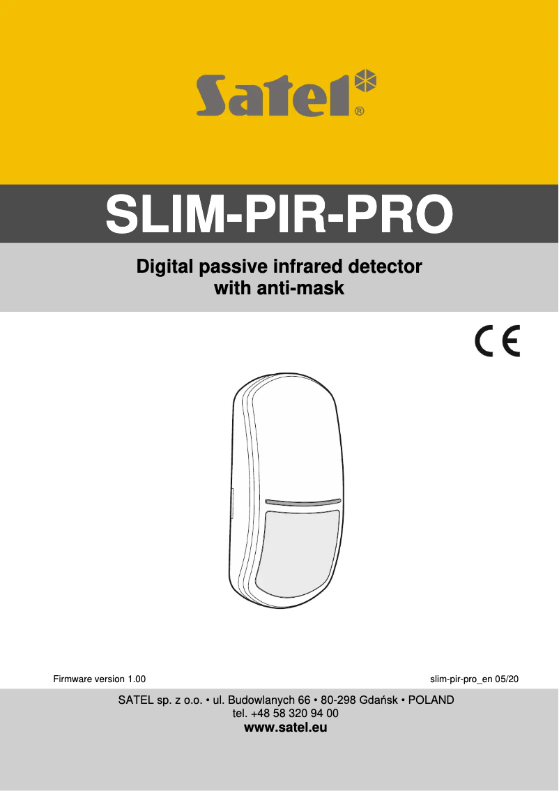 Page 1 de la notice Manuel utilisateur Satel SLIM-PIR-PRO