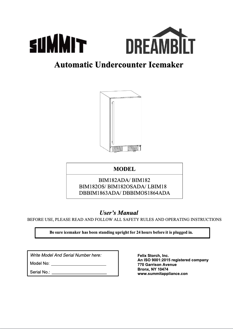 Image de la première page du manuel de l'appareil BIM182OS