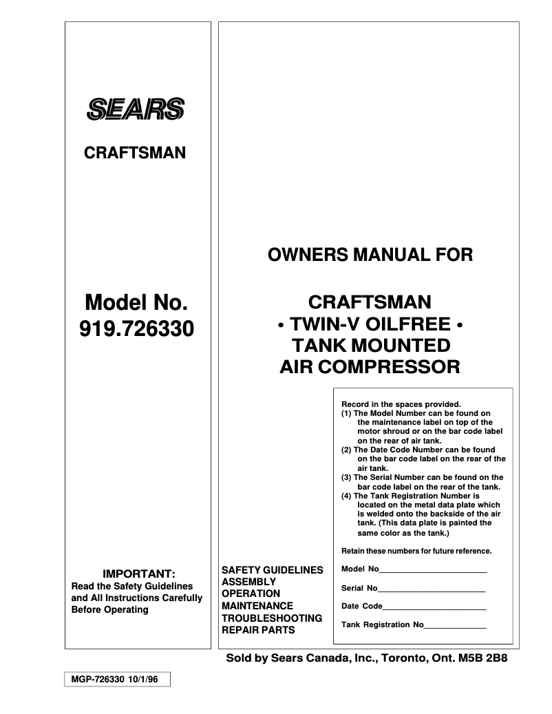 Image de la première page du manuel de l'appareil 316.292631