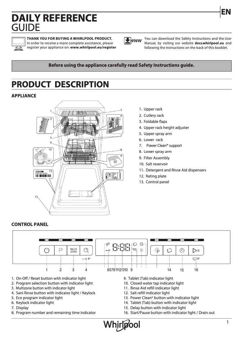 Page n°1 - Manuel utilisateur Whirlpool WSFO 3O23 PF X