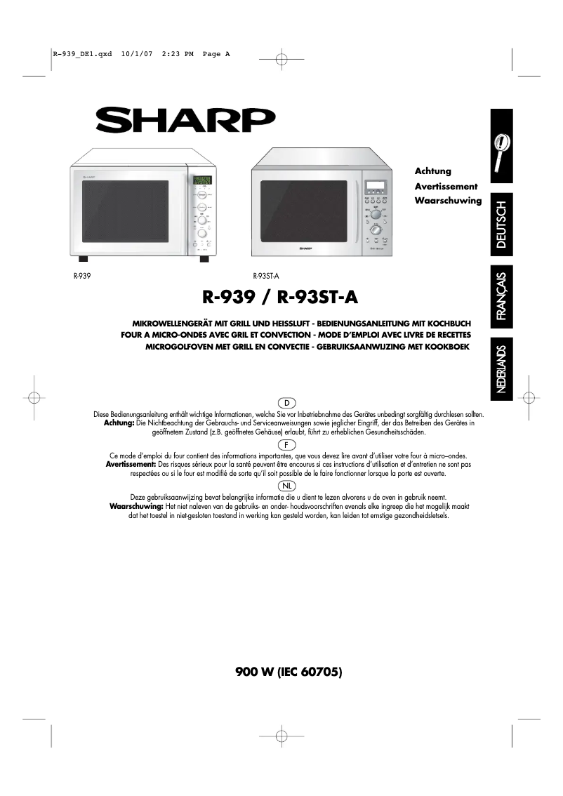 Image de la première page du manuel de l'appareil R-939