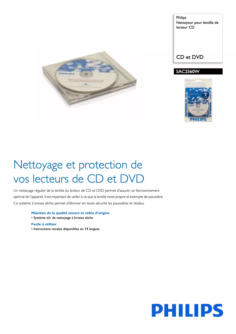 Page 1 de la notice Fiche technique Philips SAC2560W