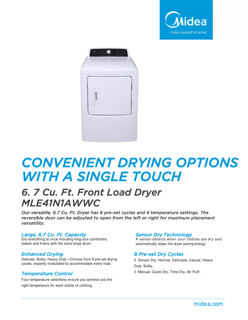 Page 1 de la notice Fiche technique Midea MLE41N1AWWC
