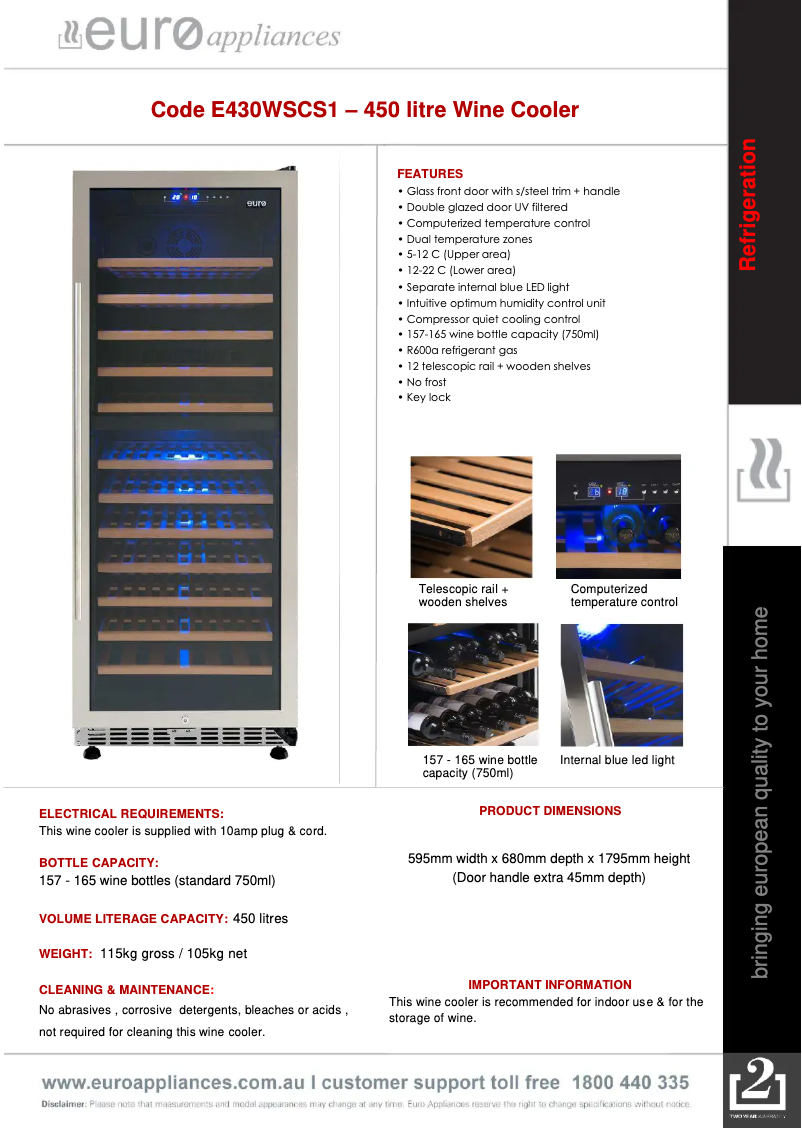 Page n°1 - Fiche technique Euro Appliances E430WSCS1