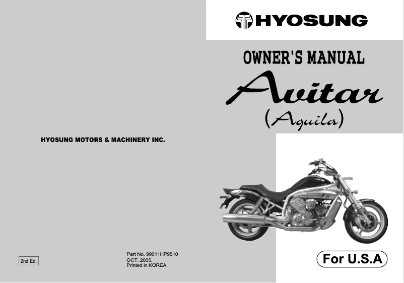 Page 1 de la notice Manuel utilisateur Hyosung Avitar GV650
