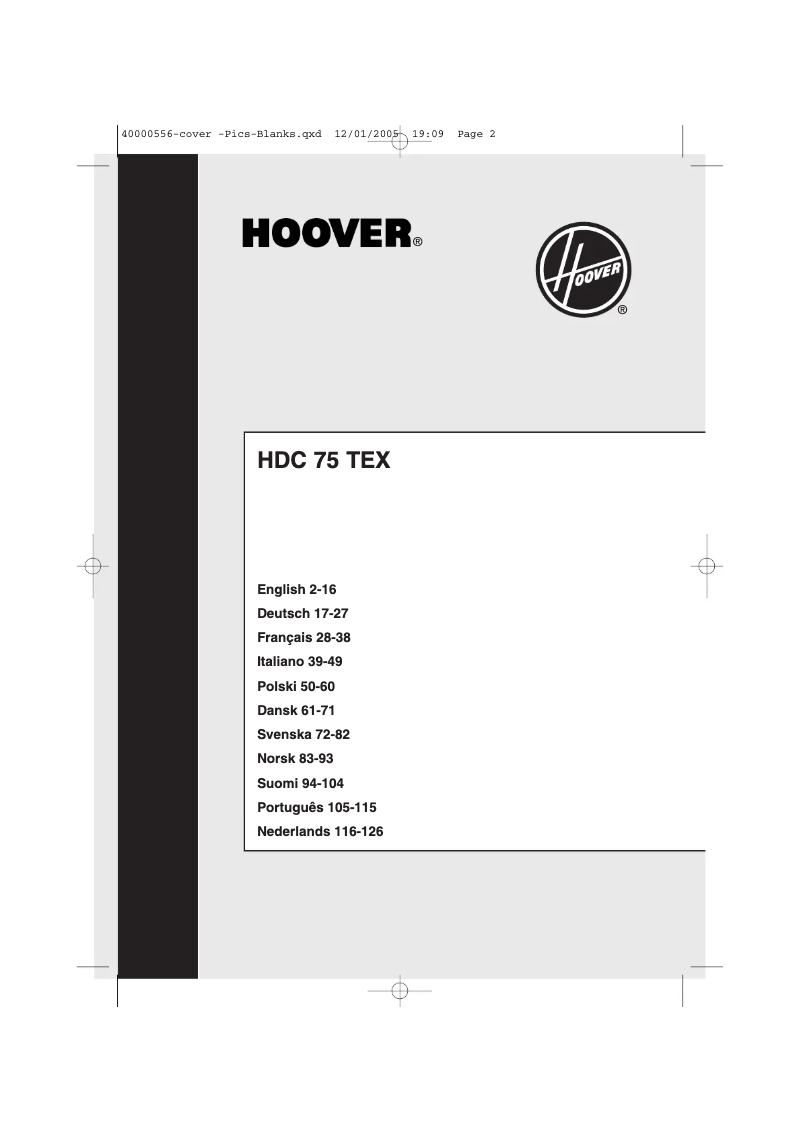 Page 1 de la notice Manuel utilisateur Hoover HDC 75 TEXCH