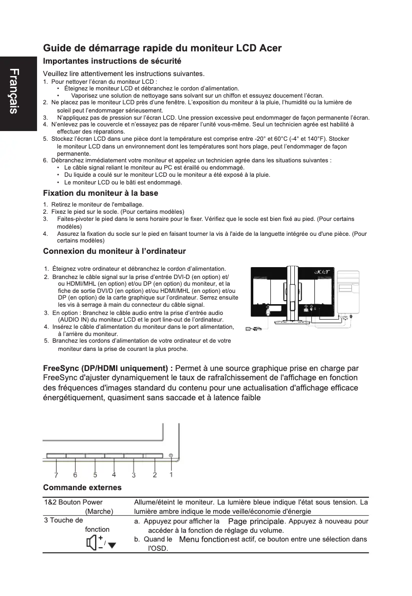 Page 1 de la notice Manuel utilisateur Acer XF250Q