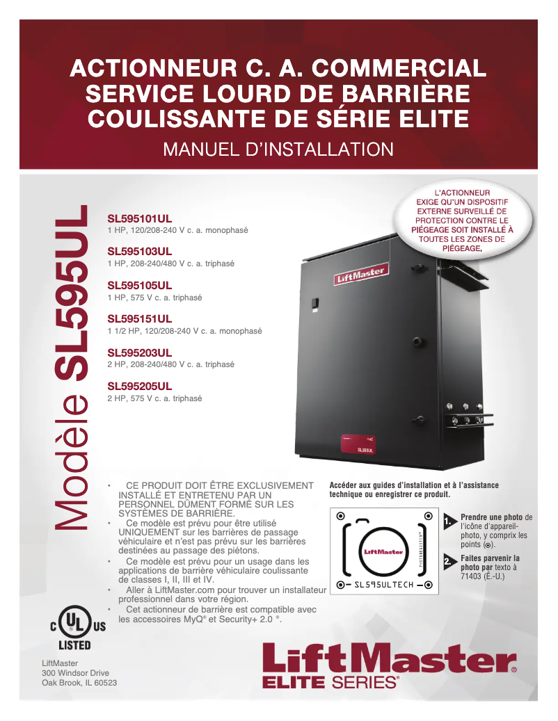 Page n°1 - Manuel utilisateur LiftMaster SL585UL
