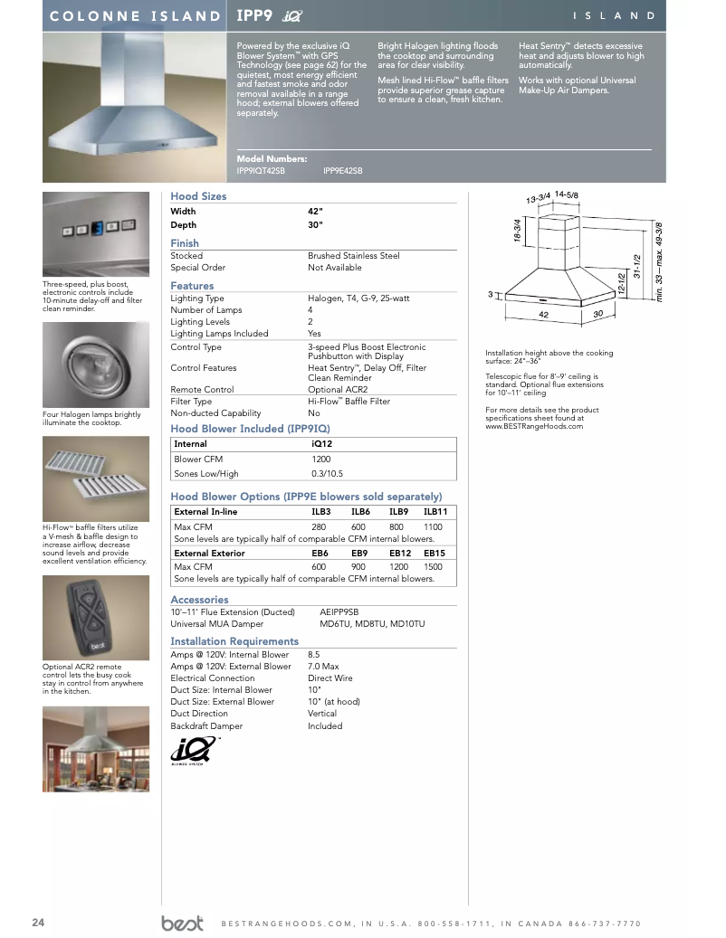 Page 1 de la notice Fiche technique Best Colonne IPP9E42SB