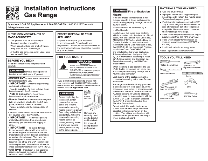 Page 1 de la notice Guide d'installation GE GGF600AVBB