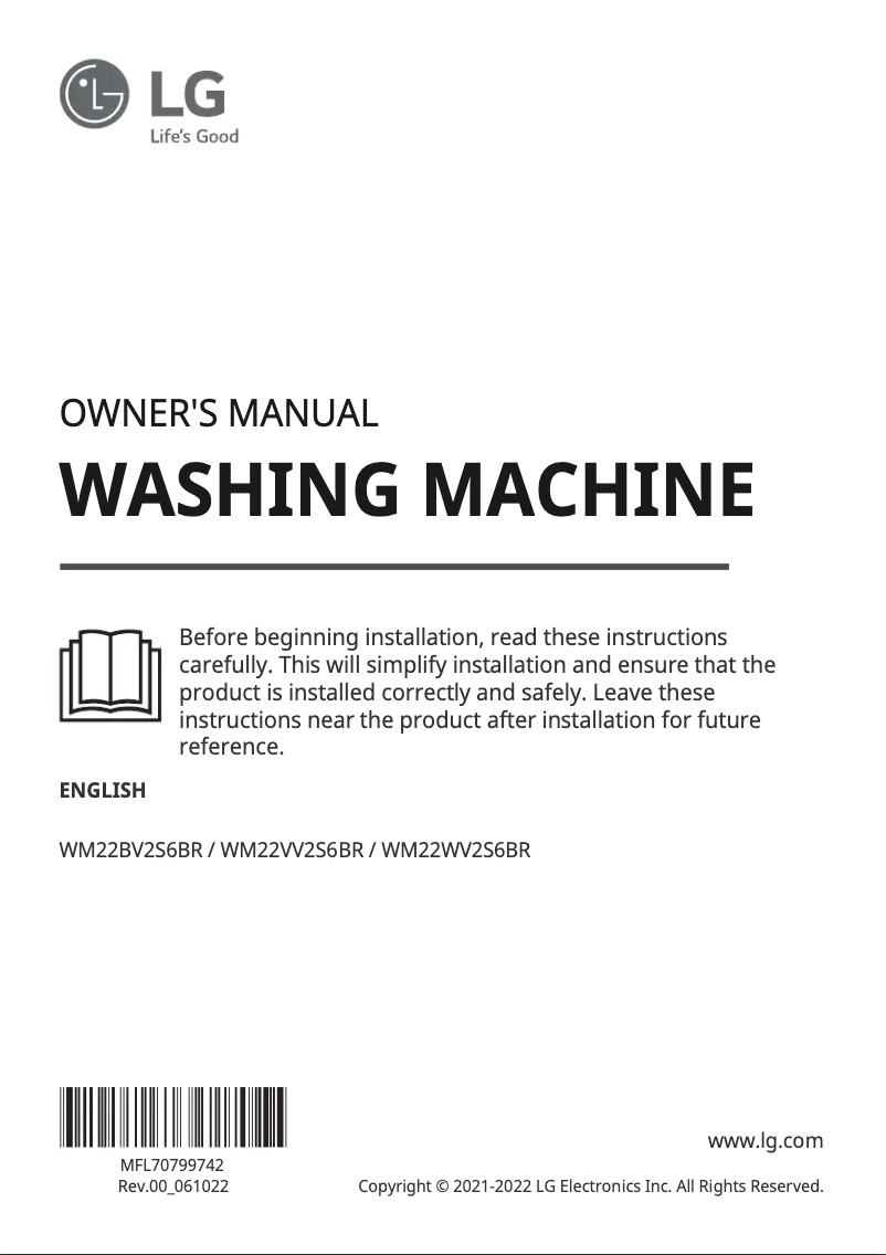 Page 1 of the manual User Manual LG WM22BV2S6BR