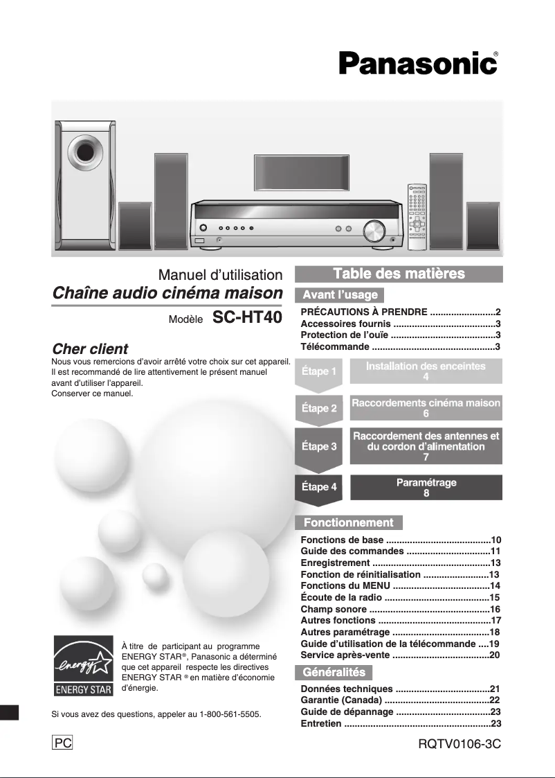 Page 1 de la notice Manuel utilisateur Panasonic SC-HT40