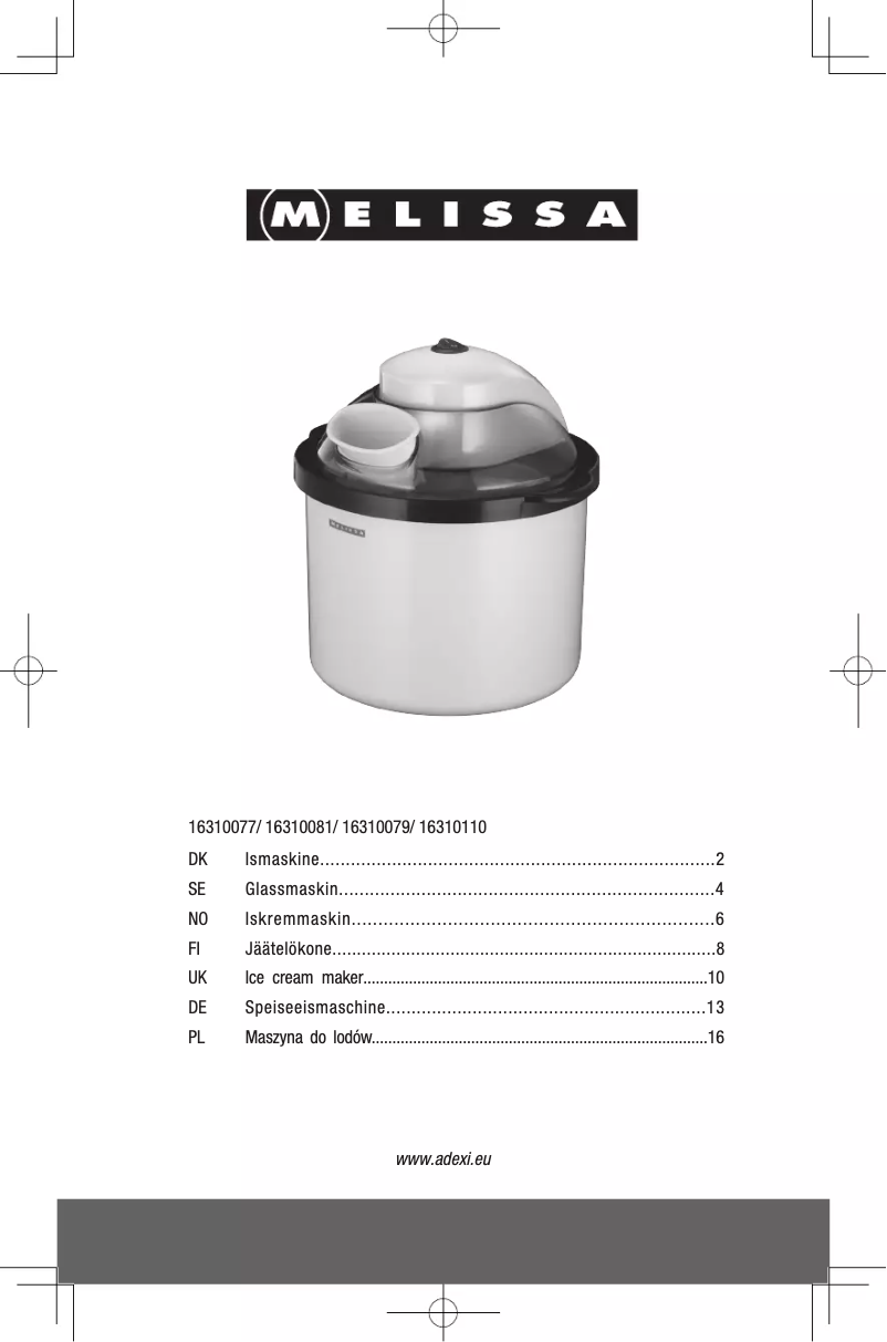Page 1 de la notice Manuel utilisateur Melissa 16310110