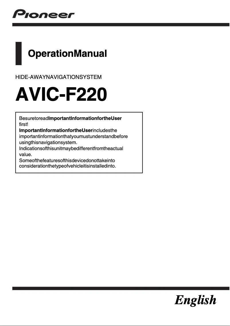 Image de la première page du manuel de l'appareil AVIC-F220