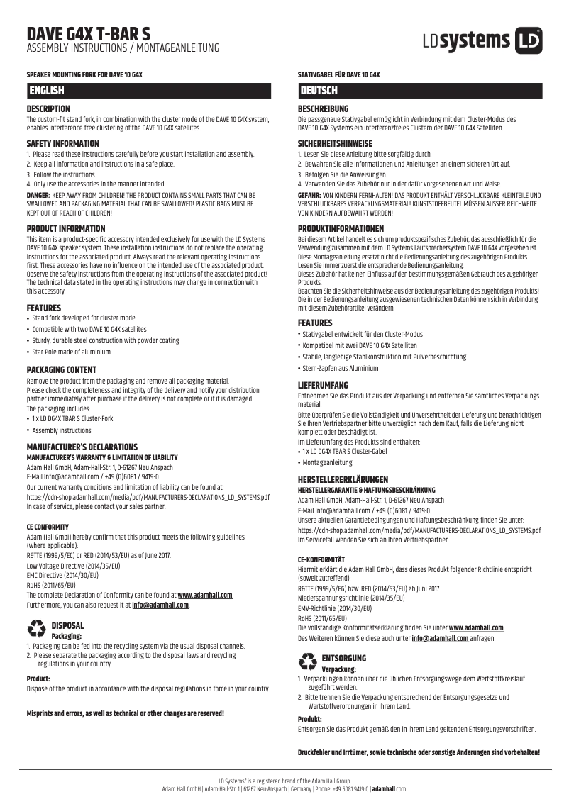 Page n°1 - Manuel utilisateur LD Systems DAVE G4X T-BAR S