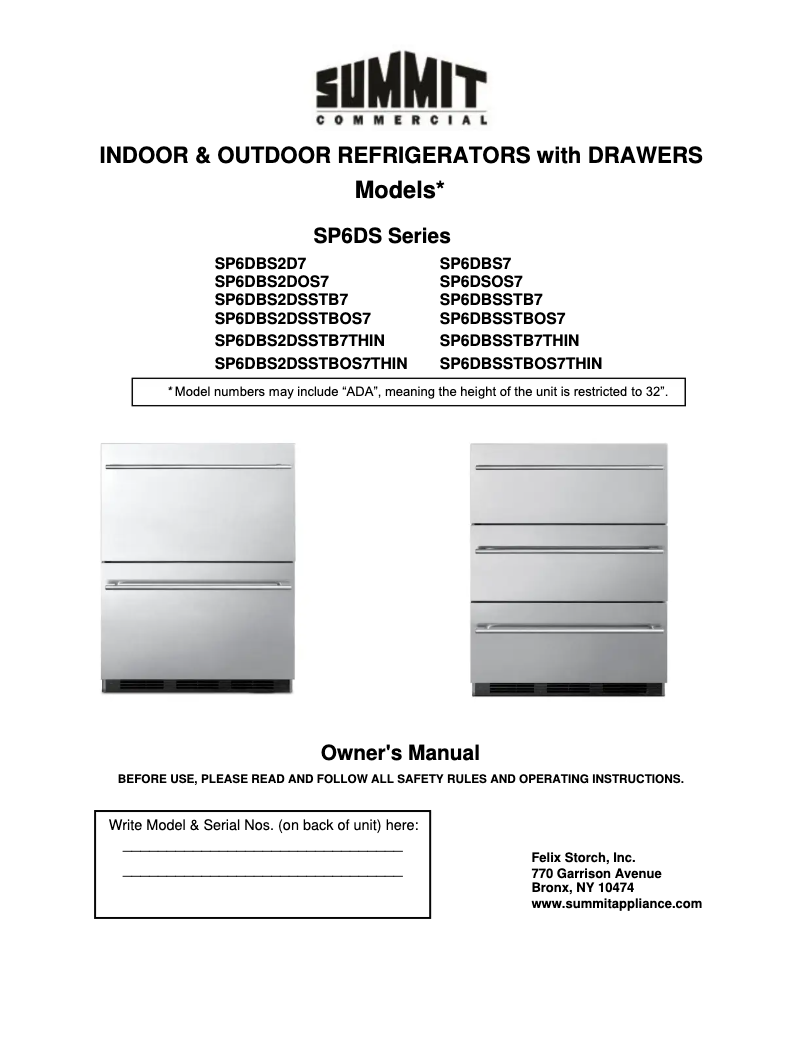 Page 1 de la notice Manuel utilisateur Summit SP6DBS2D7