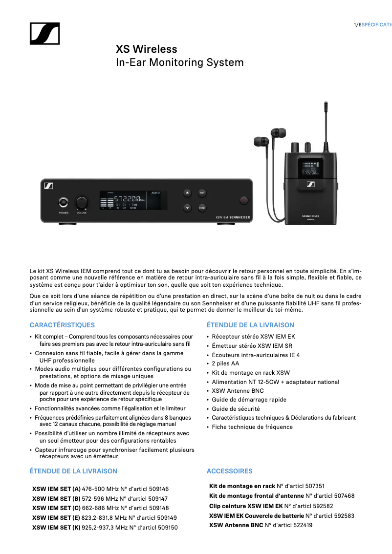 Page n°1 - Fiche technique Sennheiser IE 500 PRO