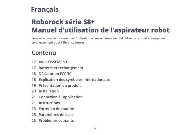 Page 1 de la notice Manuel utilisateur Roborock S8+
