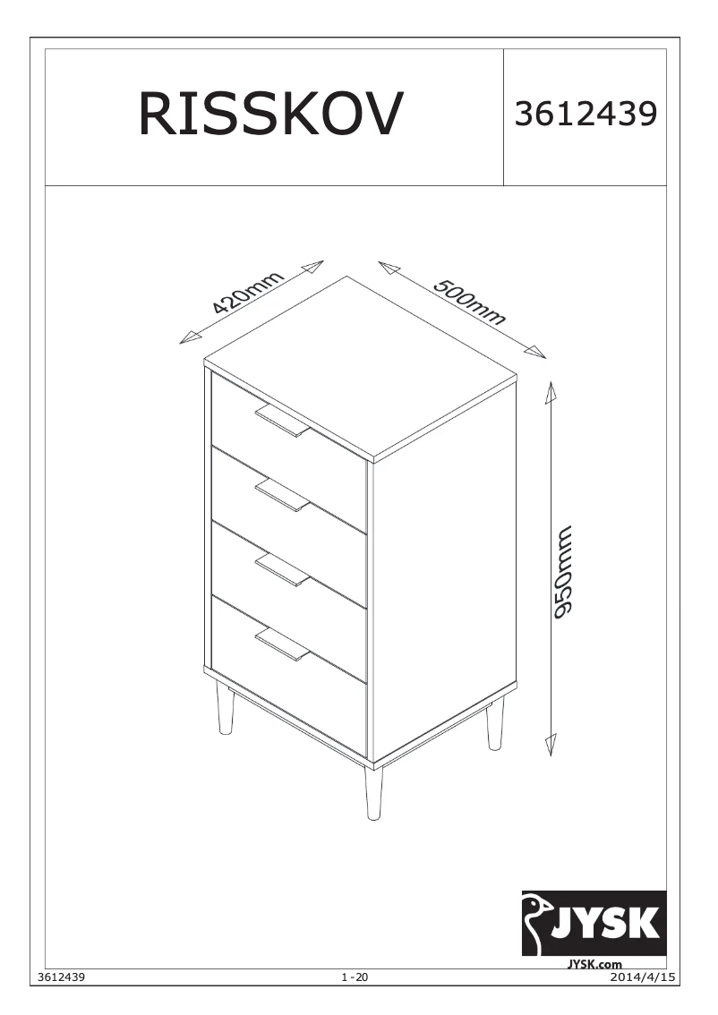Page 1 de la notice Manuel utilisateur JYSK Risskov (50x95x42)
