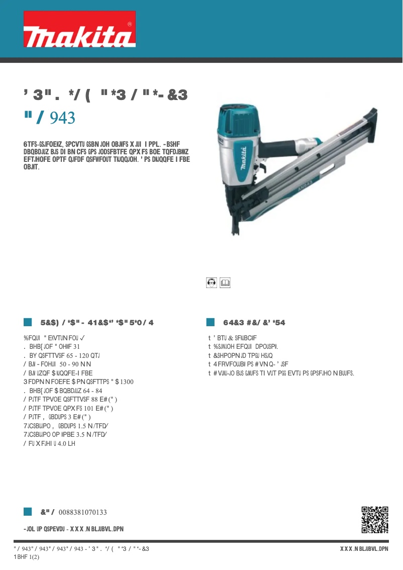 Page 1 de la notice Fiche technique Makita AN943