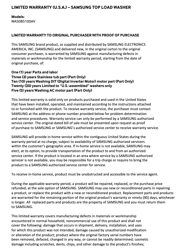 Image de la première page du manuel de l'appareil WA50B5100AV