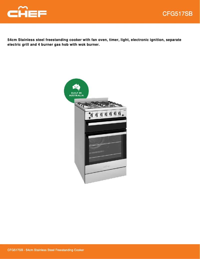 Page 1 de la notice Fiche technique Chef CFG517SB