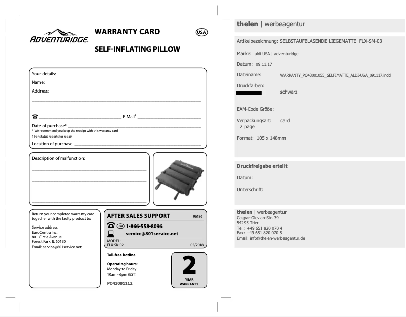 Page 1 de la notice Manuel utilisateur Adventuridge Self Inflating Pillow 96186