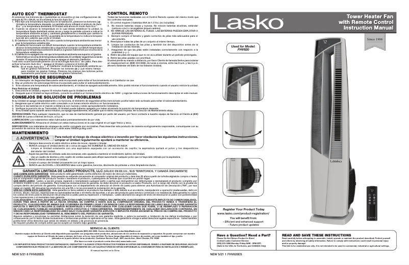 Page 1 de la notice Manuel utilisateur Lasko FHV820