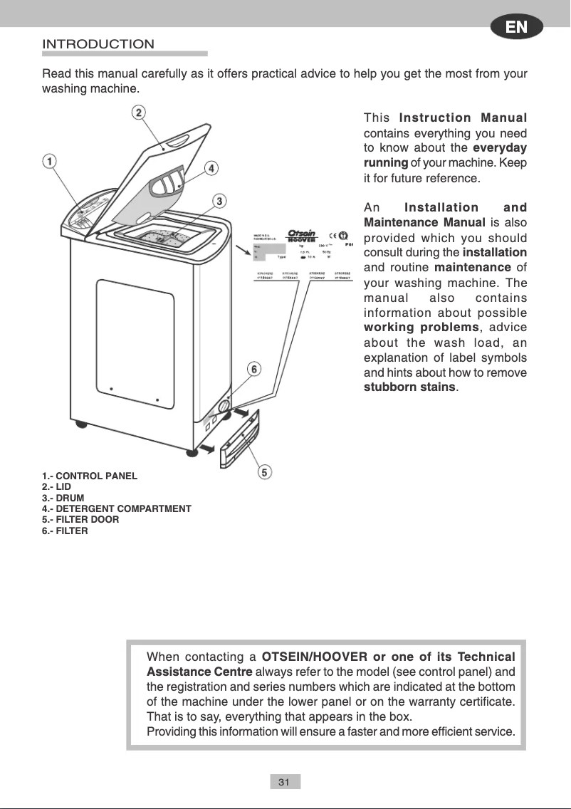 Page n°1 - Manuel utilisateur Otsein-Hoover LTOH 43C