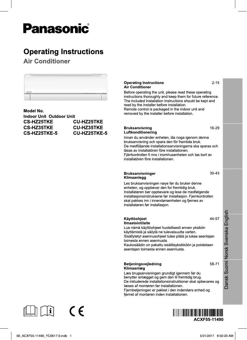 Page 1 de la notice Manuel utilisateur Panasonic CS-HZ25TKE-5