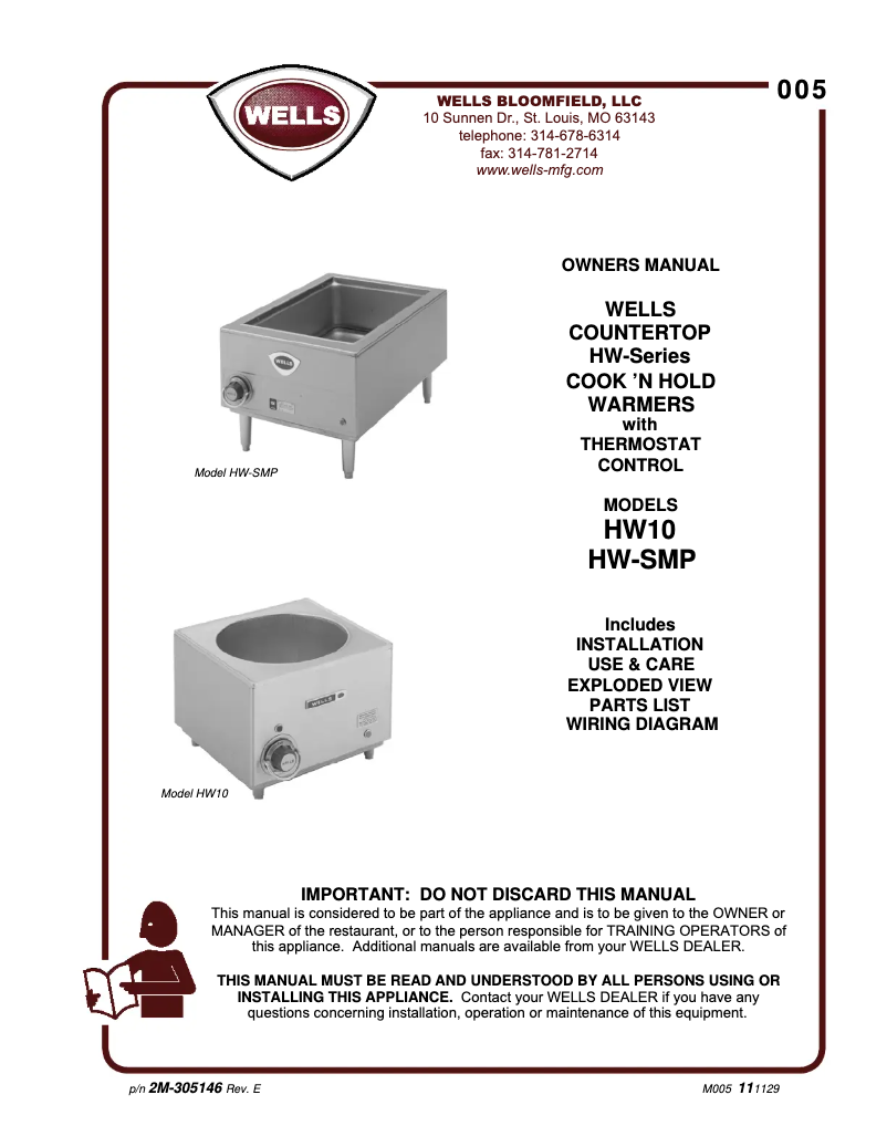 Page n°1 - Manuel utilisateur Wells HW10