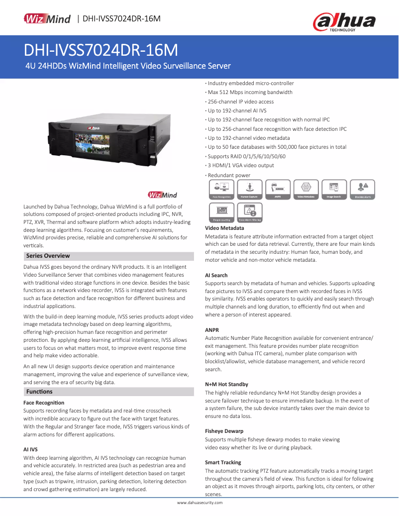Page n°1 - Fiche technique Dahua Technology IVSS7024DR-16M