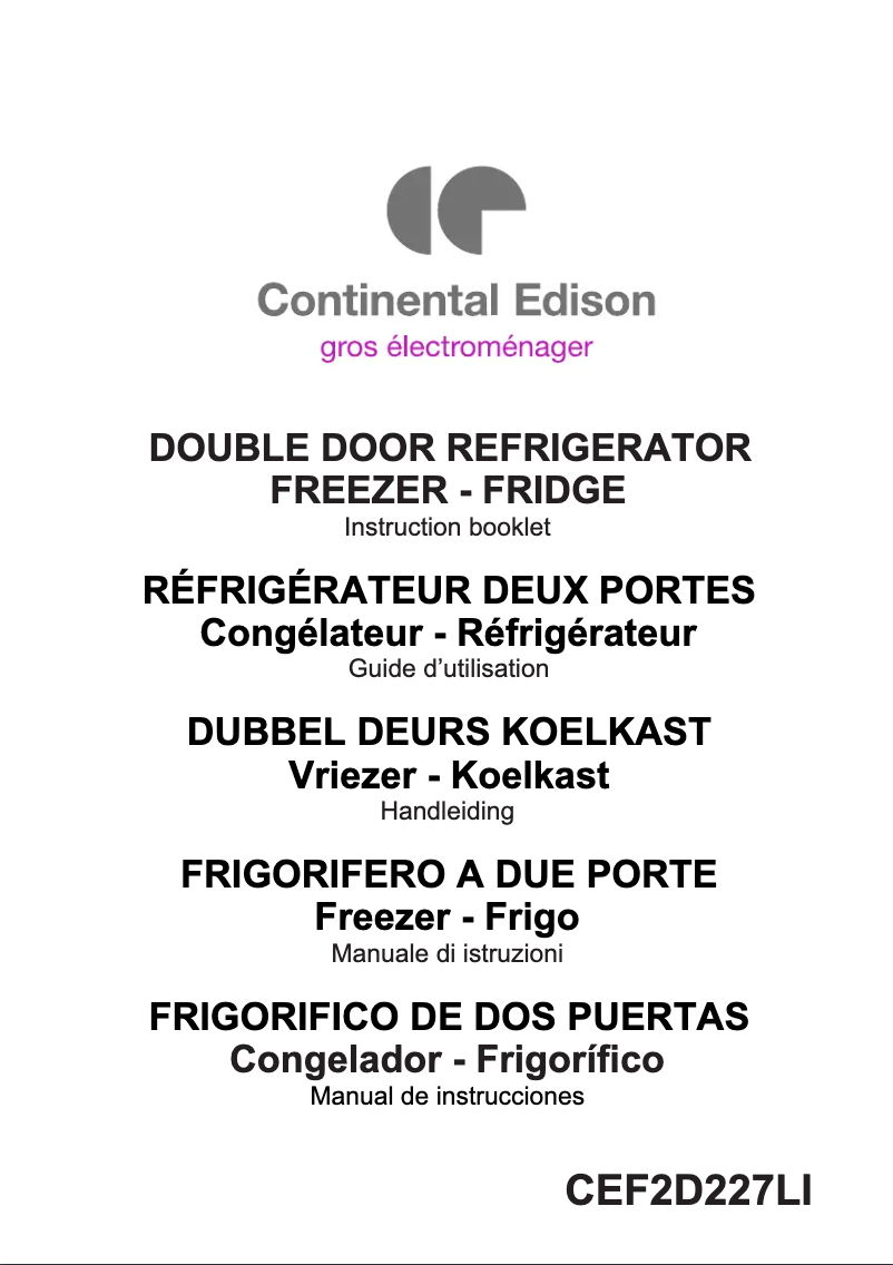 Page 1 de la notice Manuel utilisateur Continental Edison CEF2D227LI