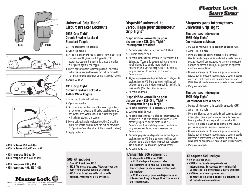 Page n°1 - Manuel utilisateur Master Lock 493B