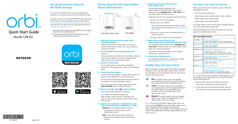 Image de la première page du manuel de l'appareil Orbi CBK40