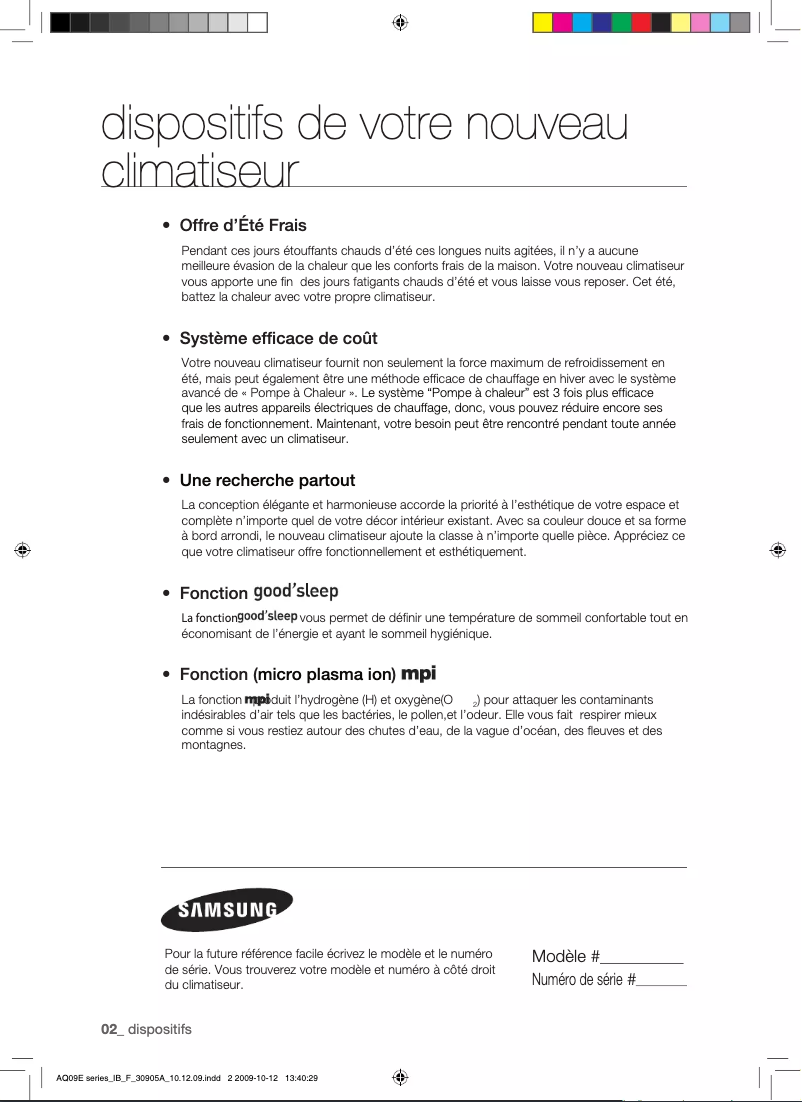 Page 1 de la notice Manuel utilisateur Samsung AQ09ESAX