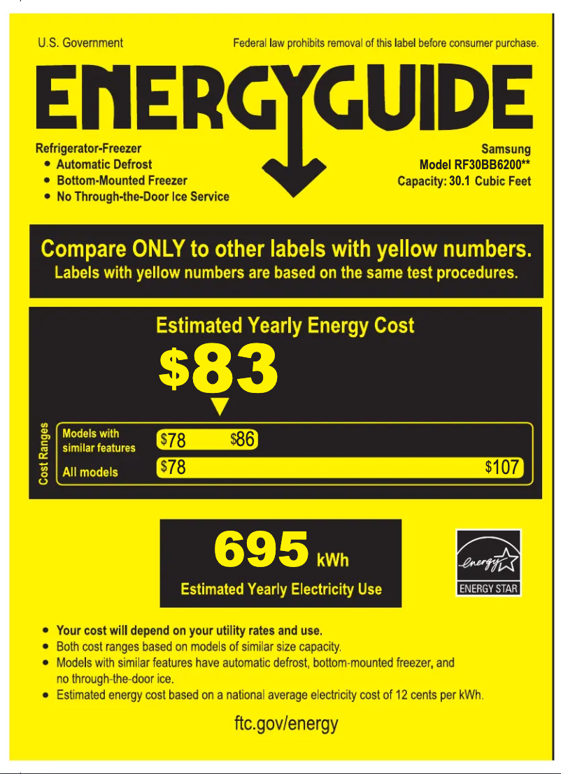 Page 1 de la notice Label énergétique Samsung RF30BB6200QL