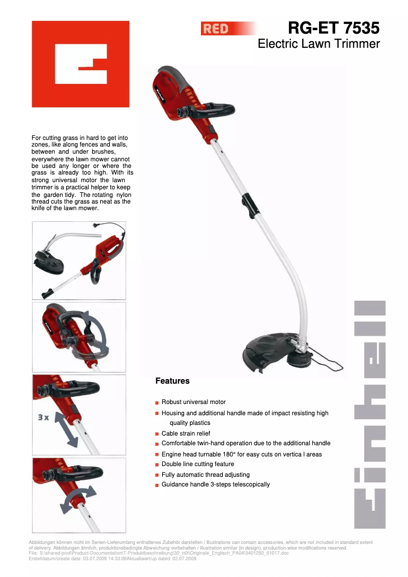 Page n°1 - Fiche technique Einhell RG-ET 7535