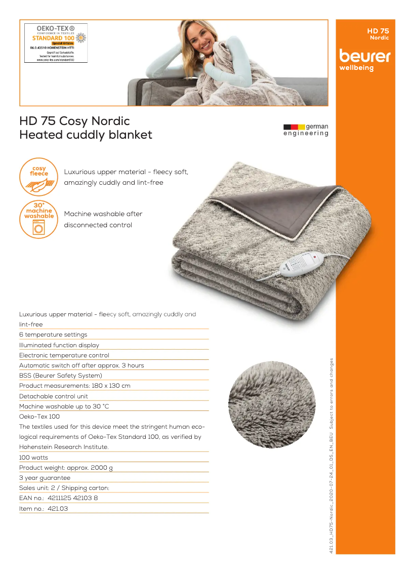 Page n°1 - Fiche technique Beurer HD 75 Nordic