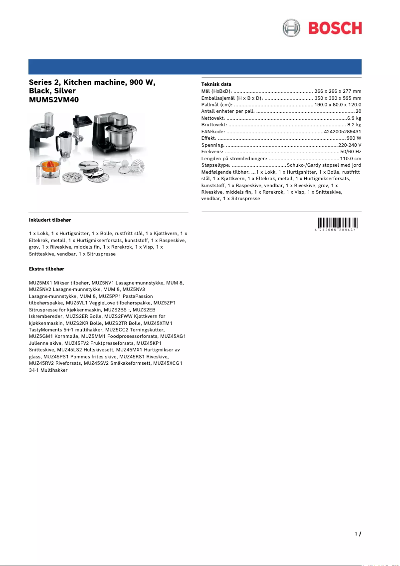 Page 1 de la notice Brochure Bosch MUMS2VM40