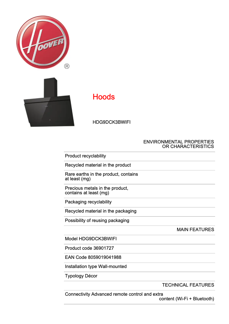 Imagen de la primera página del manual del dispositivo H-HOOD 300 HDG9DCK3BWIFI