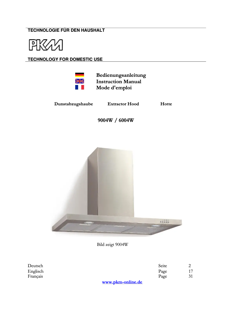 Page 1 de la notice Manuel utilisateur PKM 9004W