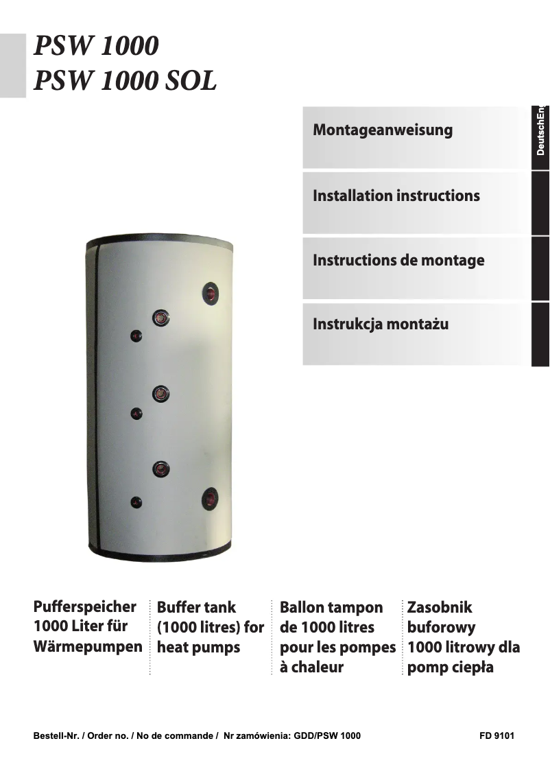 Page 1 de la notice Fiche technique Dimplex PSW1000