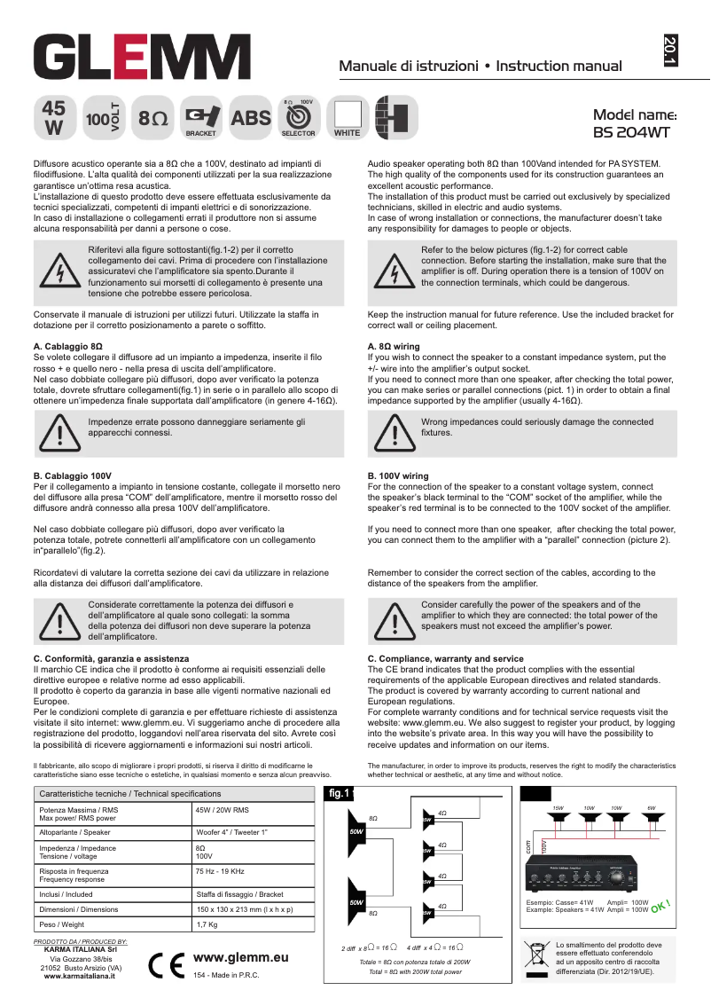Page 1 de la notice Manuel utilisateur Glemm BS 204WT