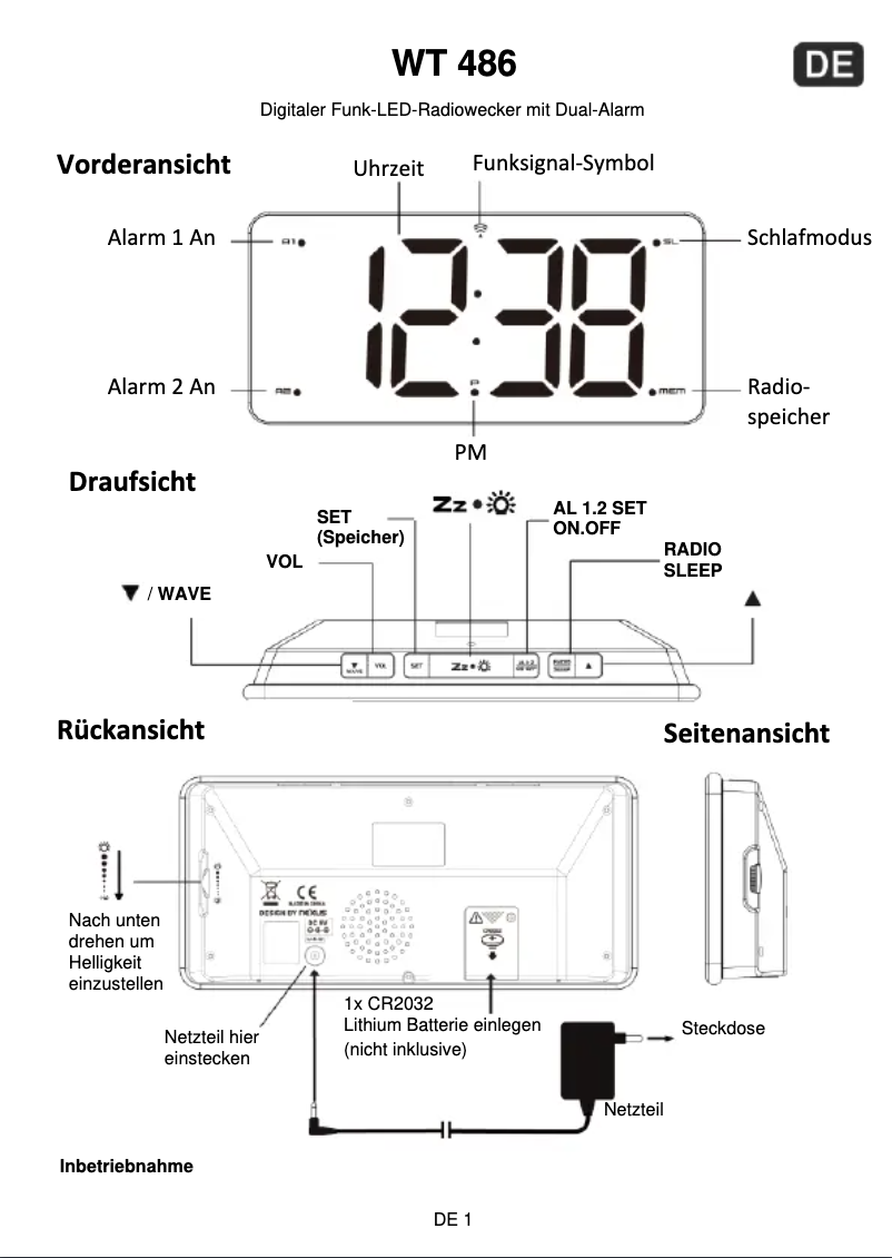 Page 1 de la notice Manuel utilisateur Techno Line WT 486